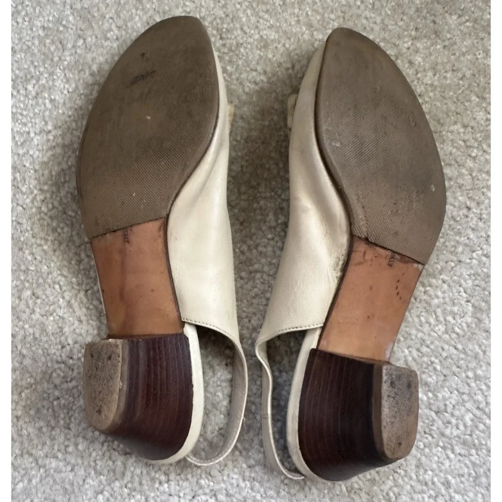 Vtg Salvatore Ferragamo Slingback‎ Cream Tan Size 6 1/2 Made In Italy